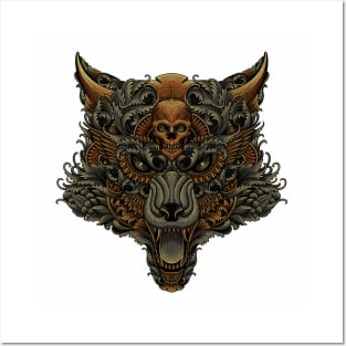 Head of wolf in decorative artwork Posters and Art